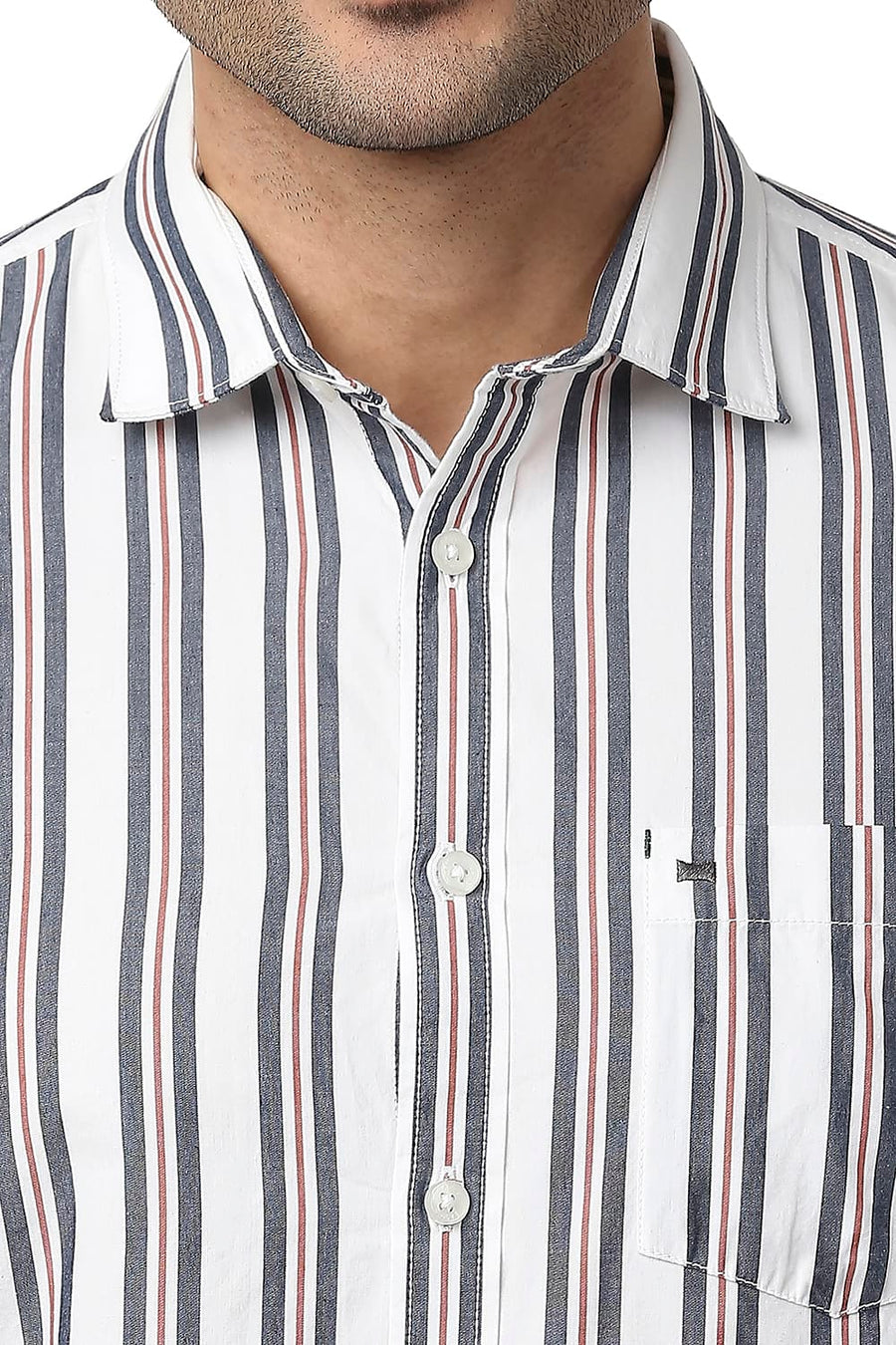 BASICS SLIM FIT IRIS BLUE COTTON STRIPE SHIRT