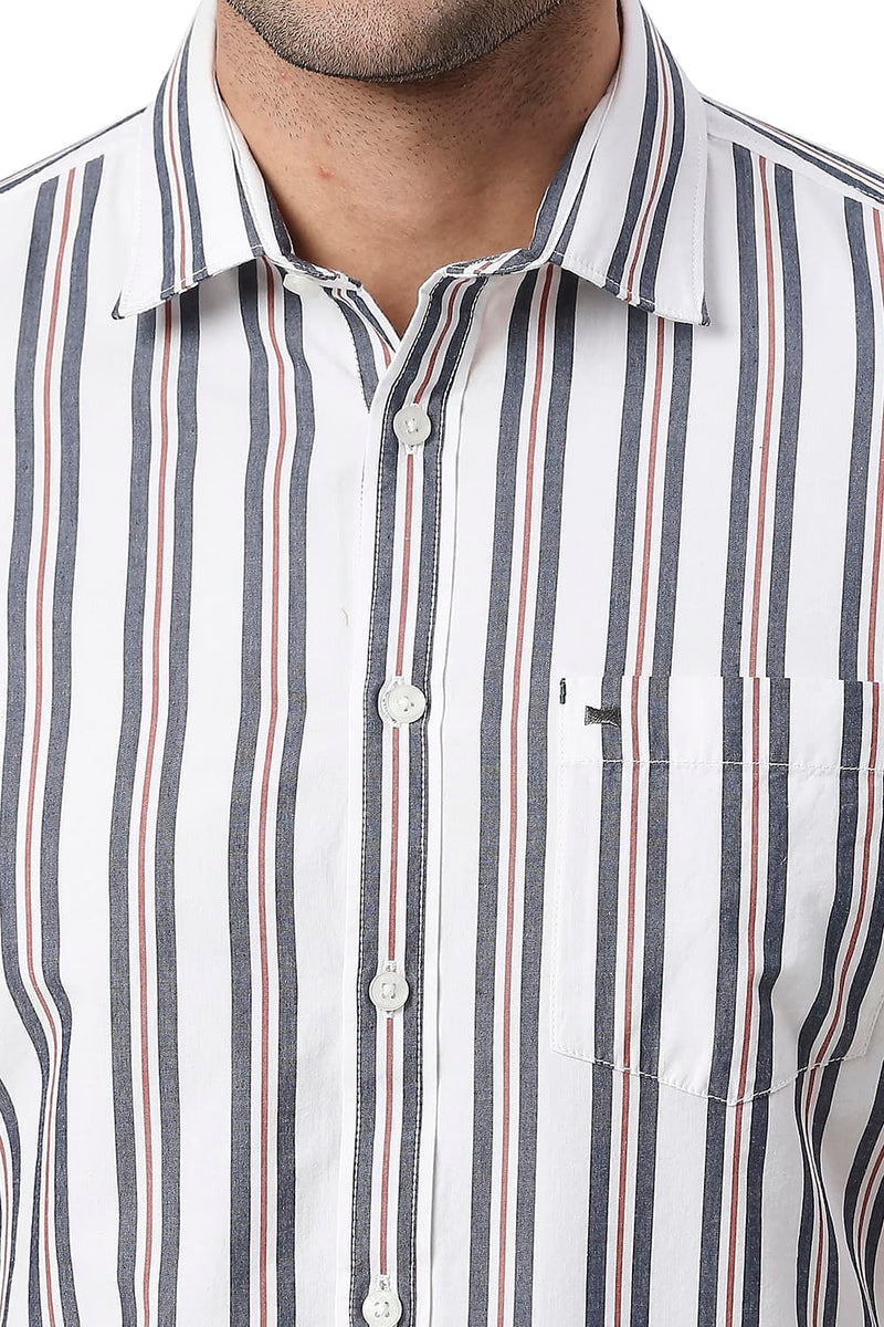 BASICS SLIM FIT COTTON STRIPE HALFSLEEVES SHIRT