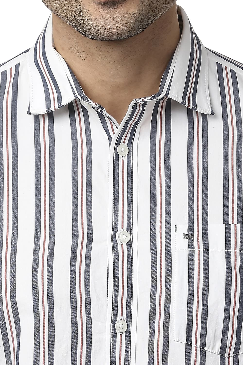 BASICS SLIM FIT COTTON STRIPE SHIRT