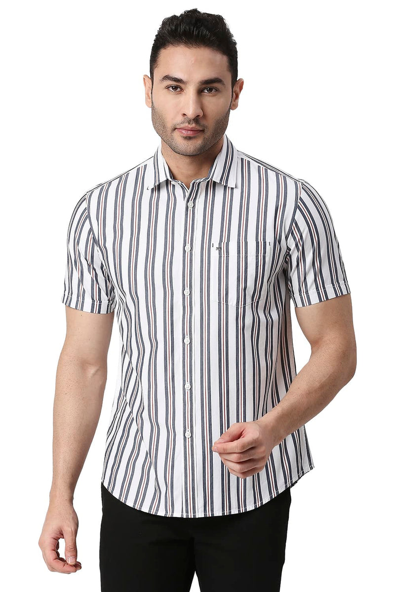 BASICS SLIM FIT COTTON STRIPE SHIRT