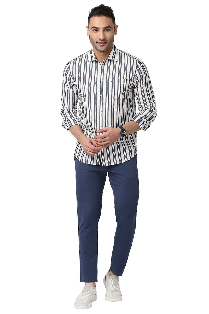 BASICS SLIM FIT COTTON STRIPE SHIRT