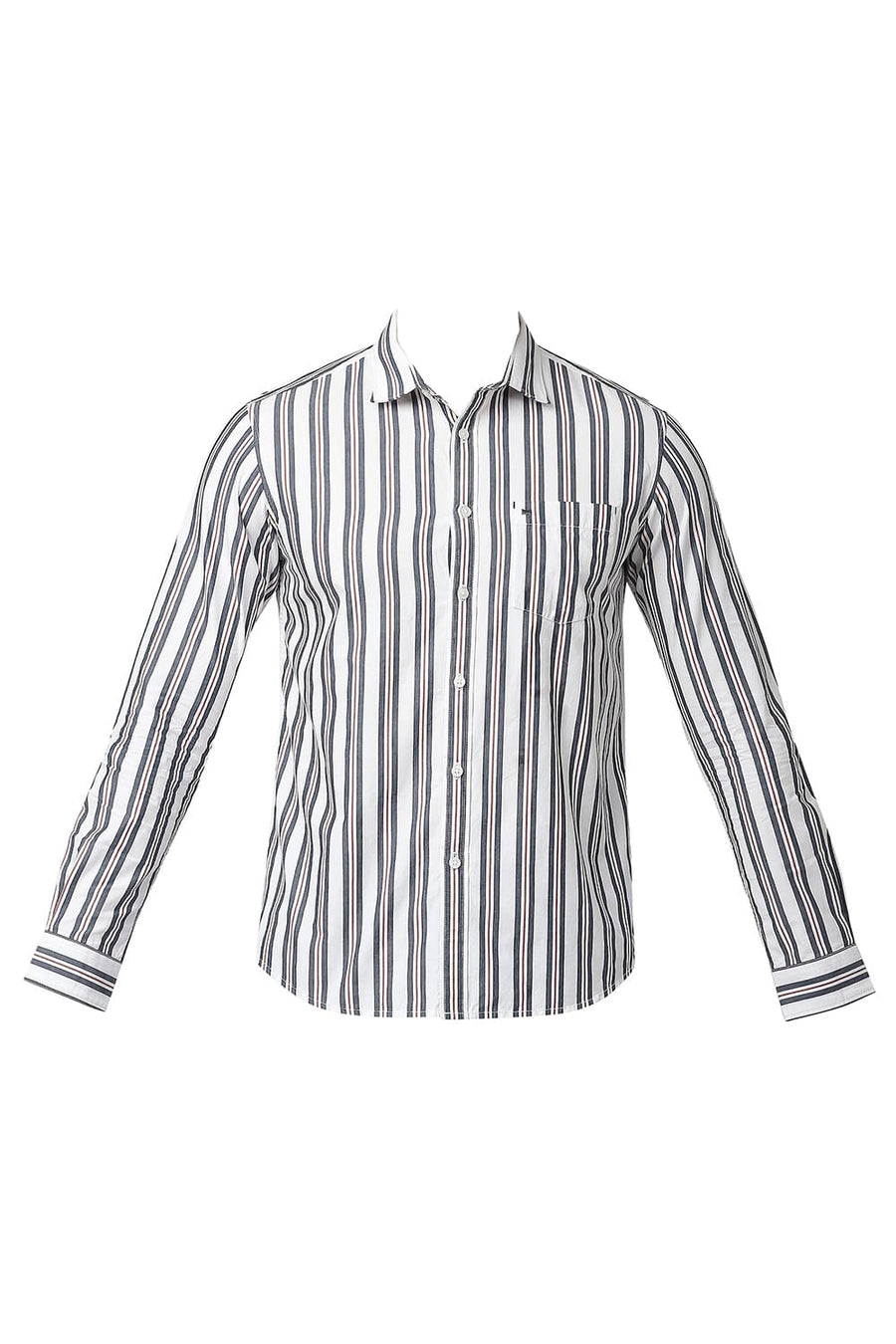 BASICS SLIM FIT IRIS BLUE COTTON STRIPE SHIRT