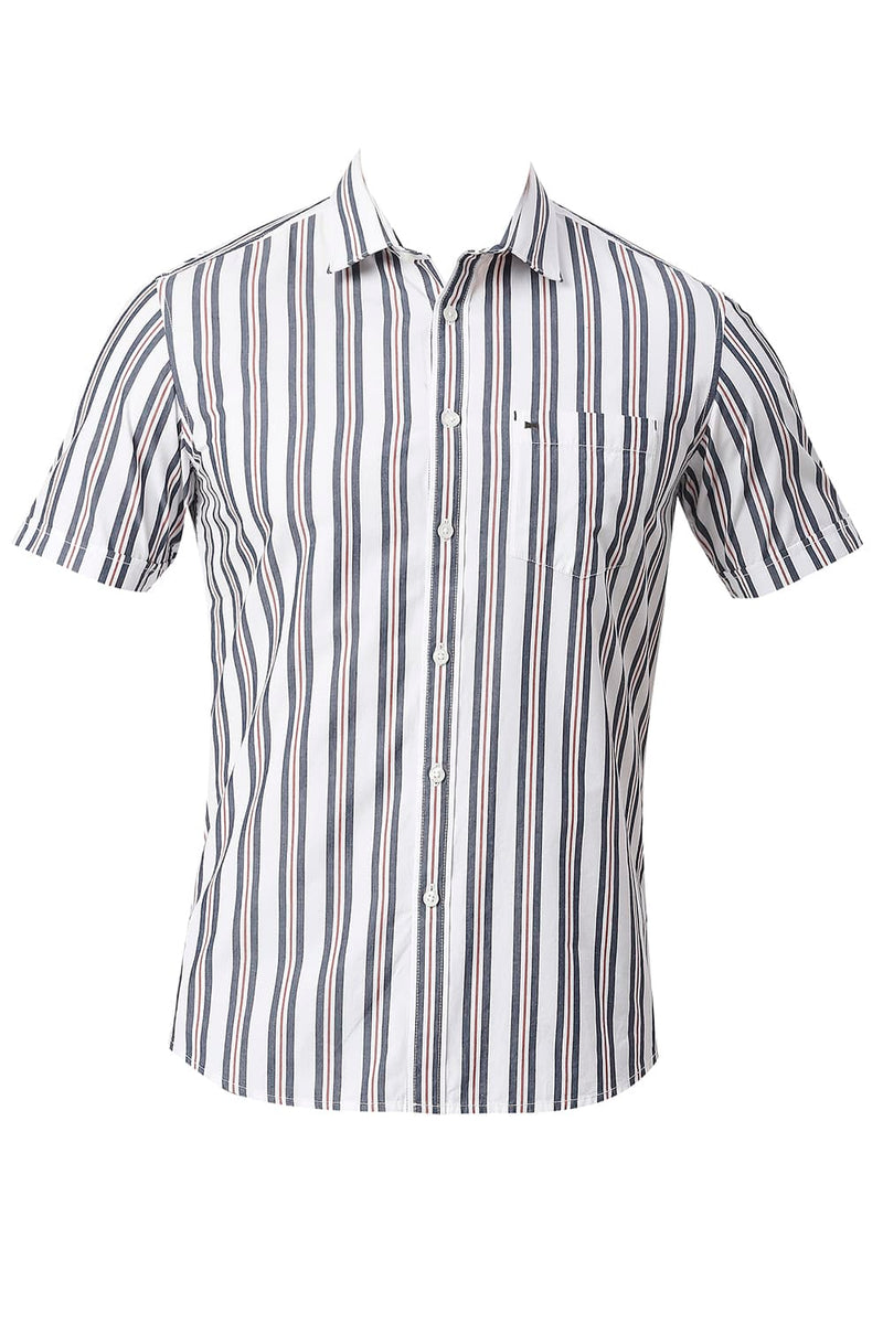 BASICS SLIM FIT COTTON STRIPE HALFSLEEVES SHIRT