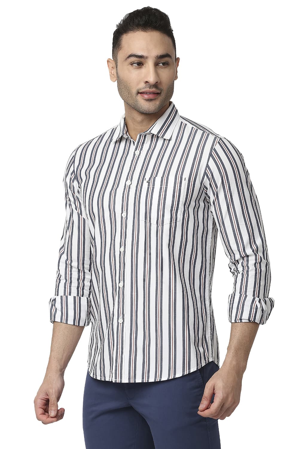 BASICS SLIM FIT COTTON STRIPE SHIRT