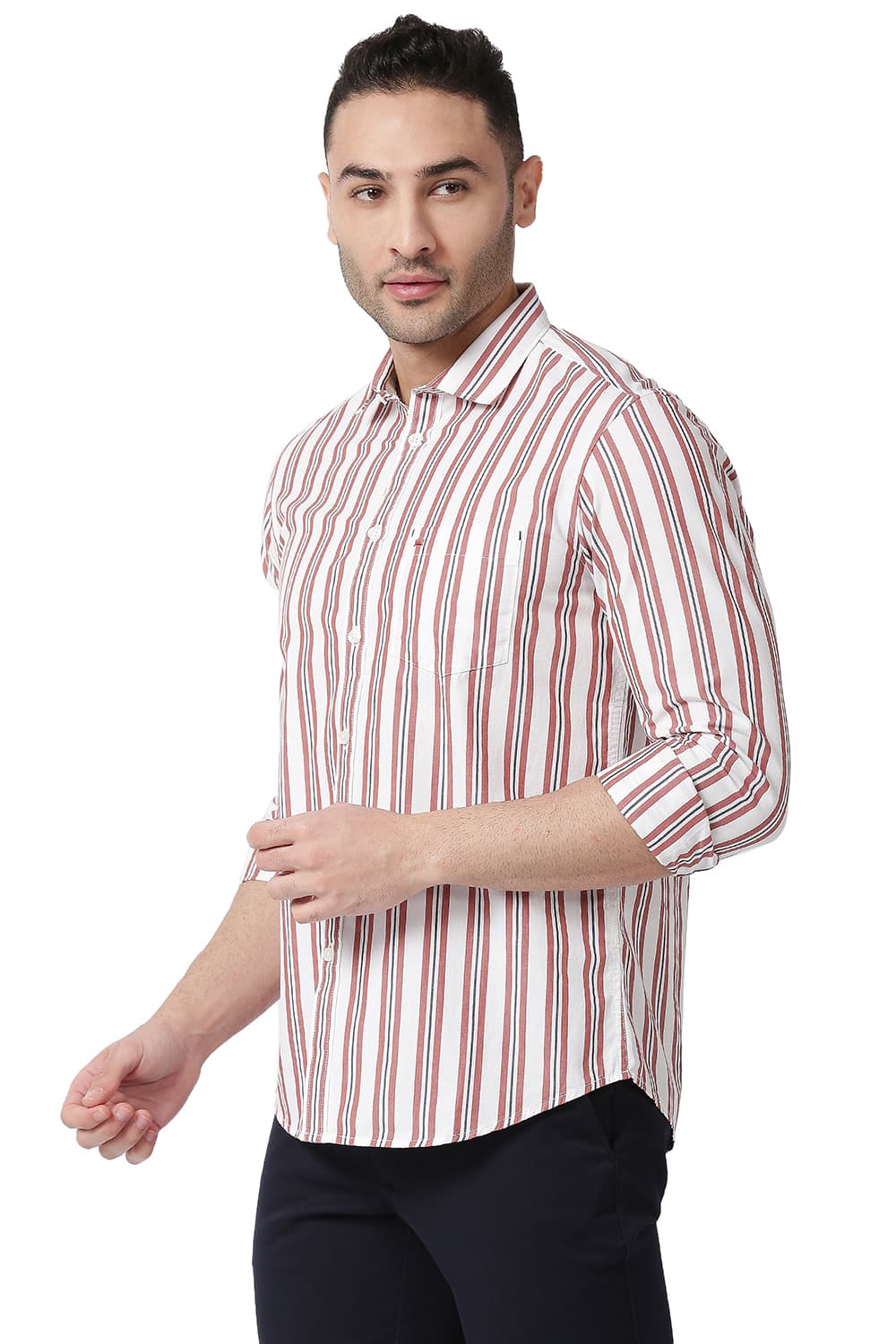 BASICS SLIM FIT COTTON STRIPE SHIRT