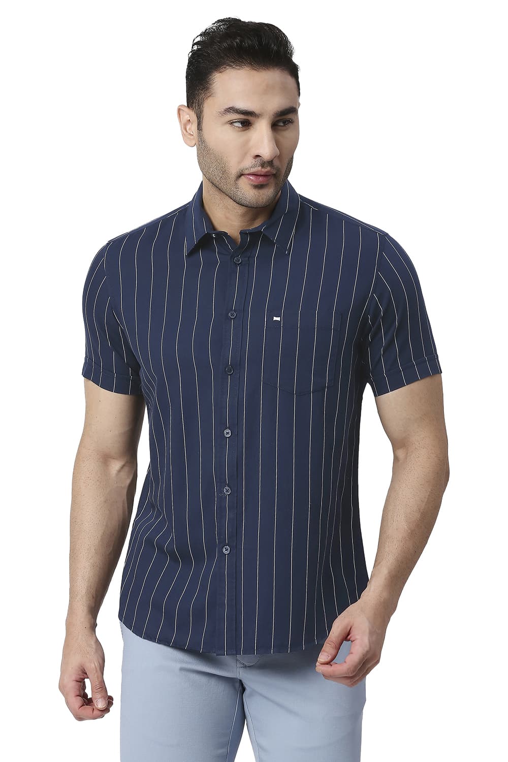 BASICS SLIM FIT COTTON TWILL STRIPE SHIRT