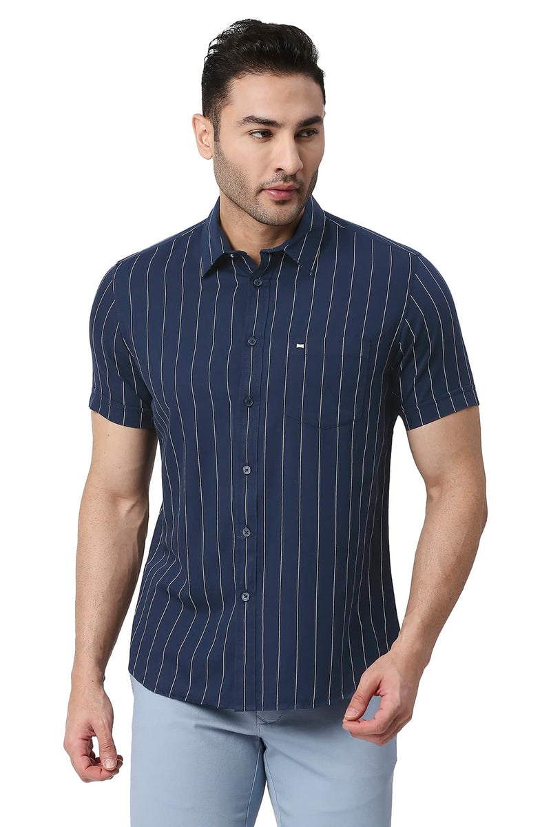 BASICS SLIM FIT COTTON TWILL STRIPE SHIRT