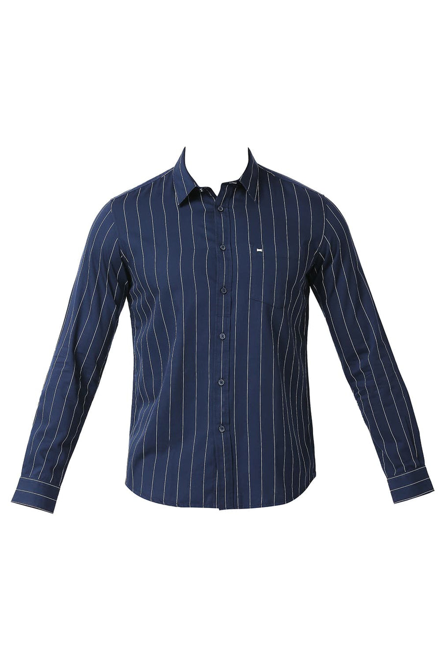 BASICS SLIM FIT SPACE NAVY COTTON TWILL STRIPE SHIRT