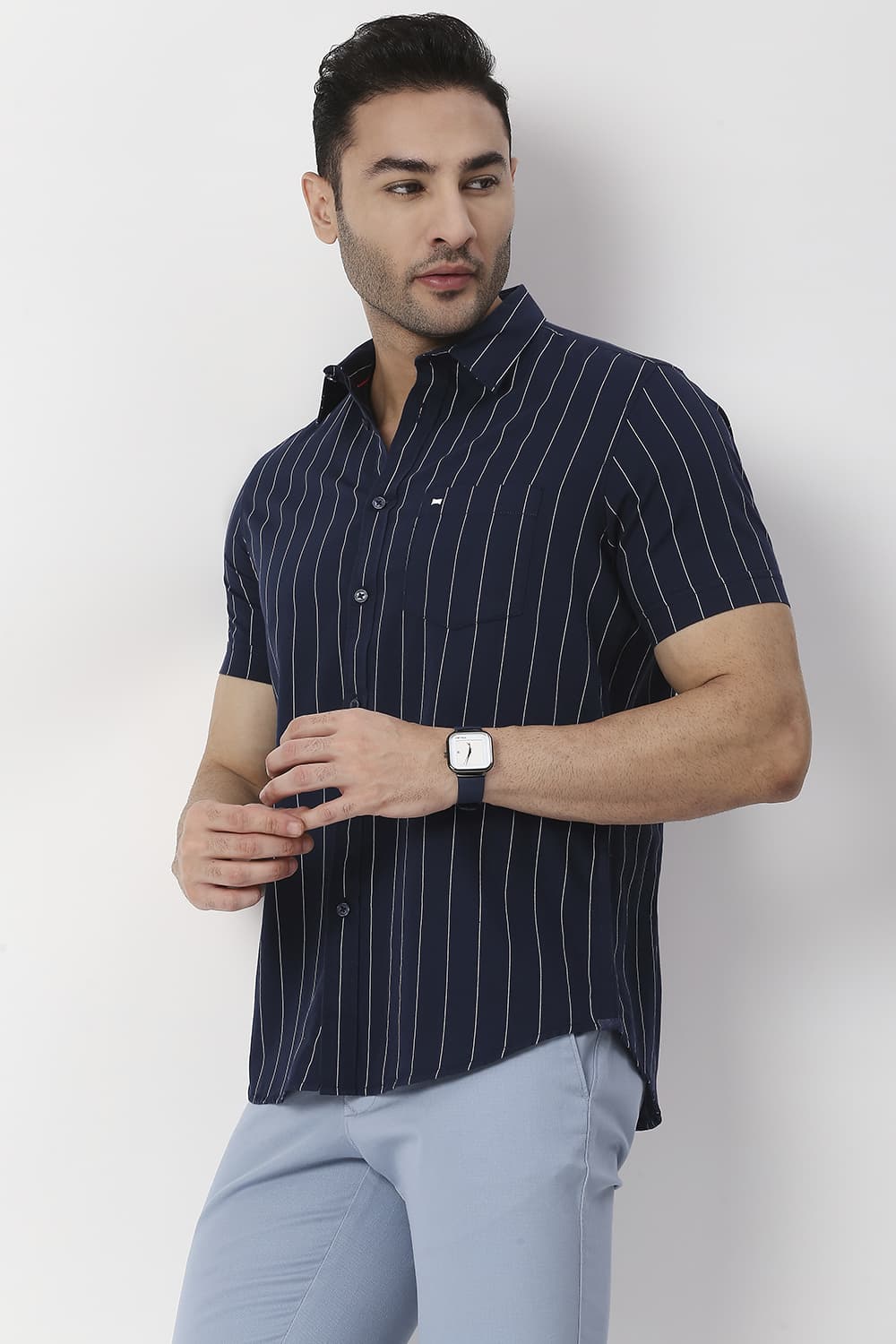 Slim Fit Cotton Twill Stripe Halfsleeves Shirt