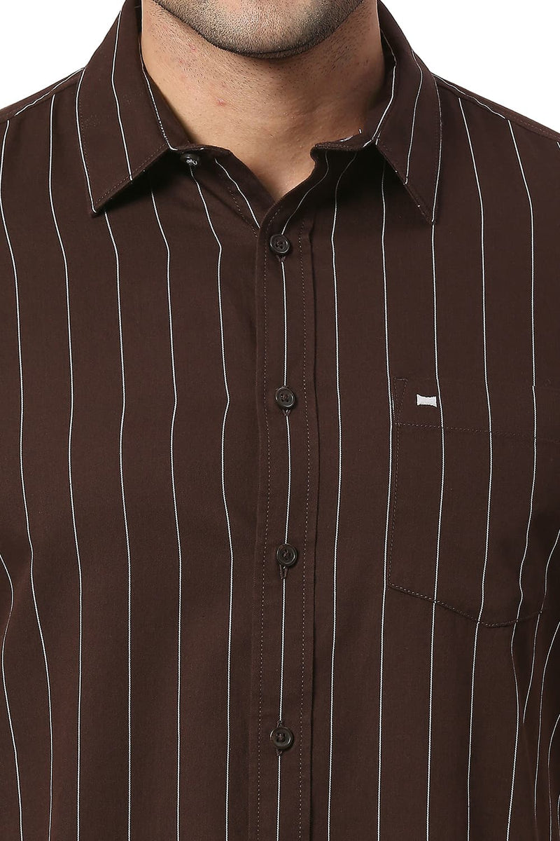 BASICS SLIM FIT COTTON TWILL STRIPE HALFSLEEVES SHIRT