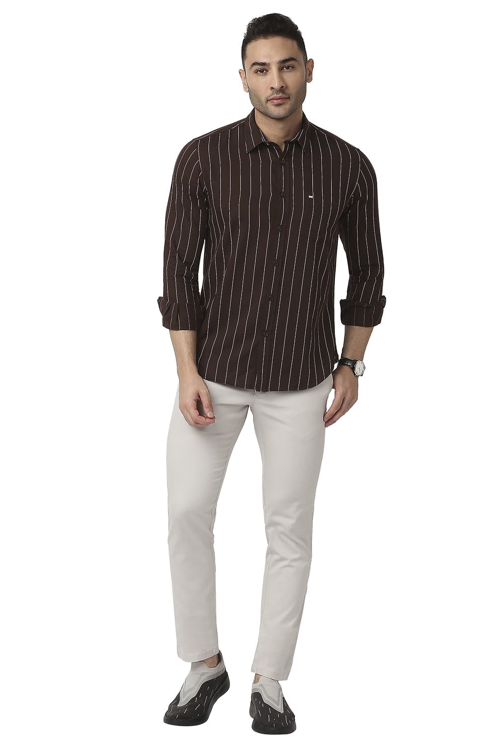 BASICS SLIM FIT COTTON TWILL STRIPE SHIRT