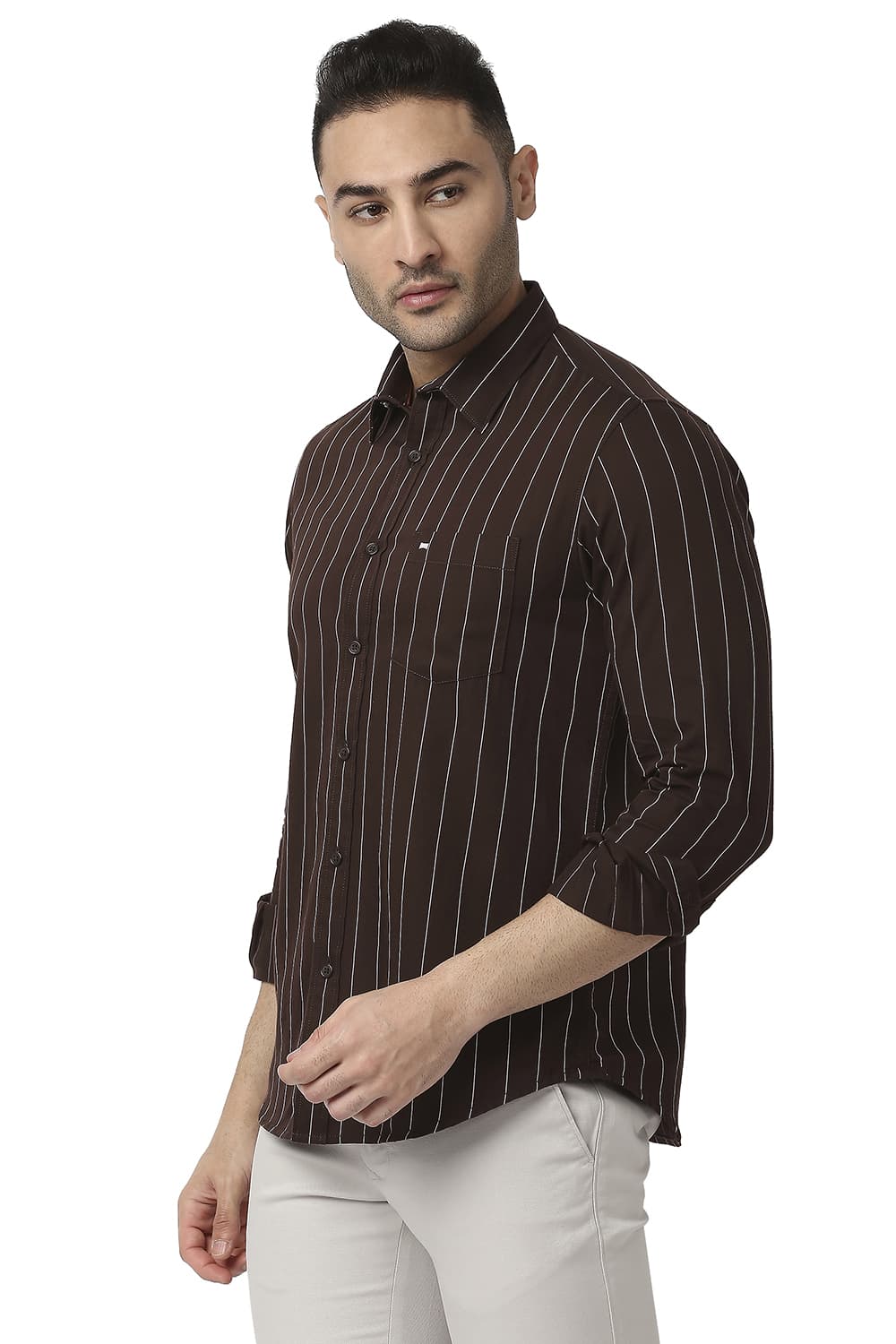 BASICS SLIM FIT COTTON TWILL STRIPE SHIRT