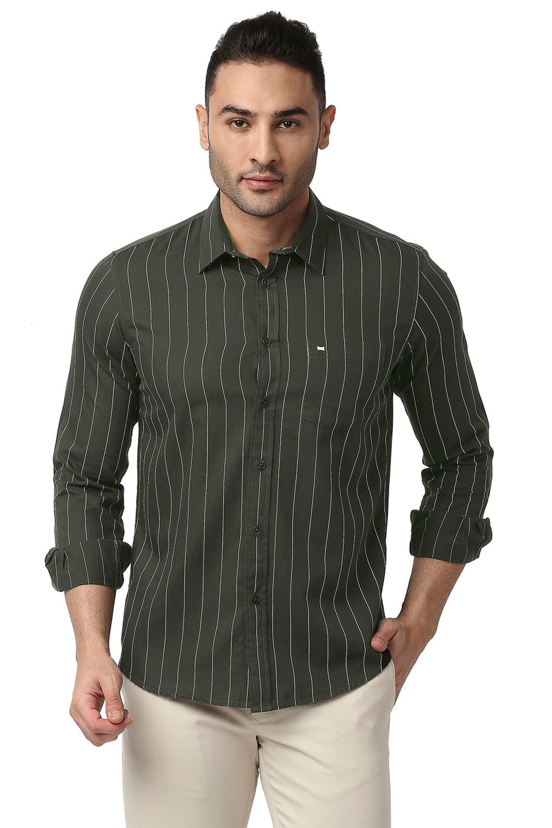 BASICS SLIM FIT COTTON TWILL STRIPE SHIRT