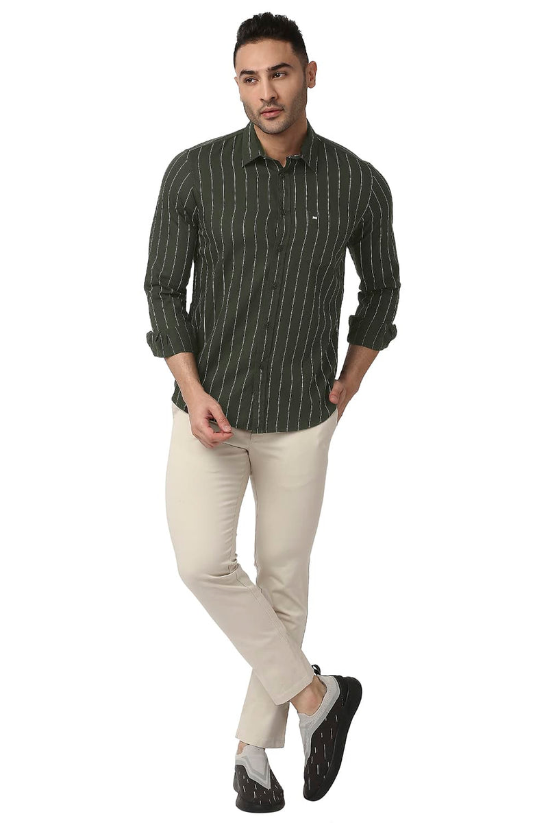 BASICS SLIM FIT COTTON TWILL STRIPE SHIRT