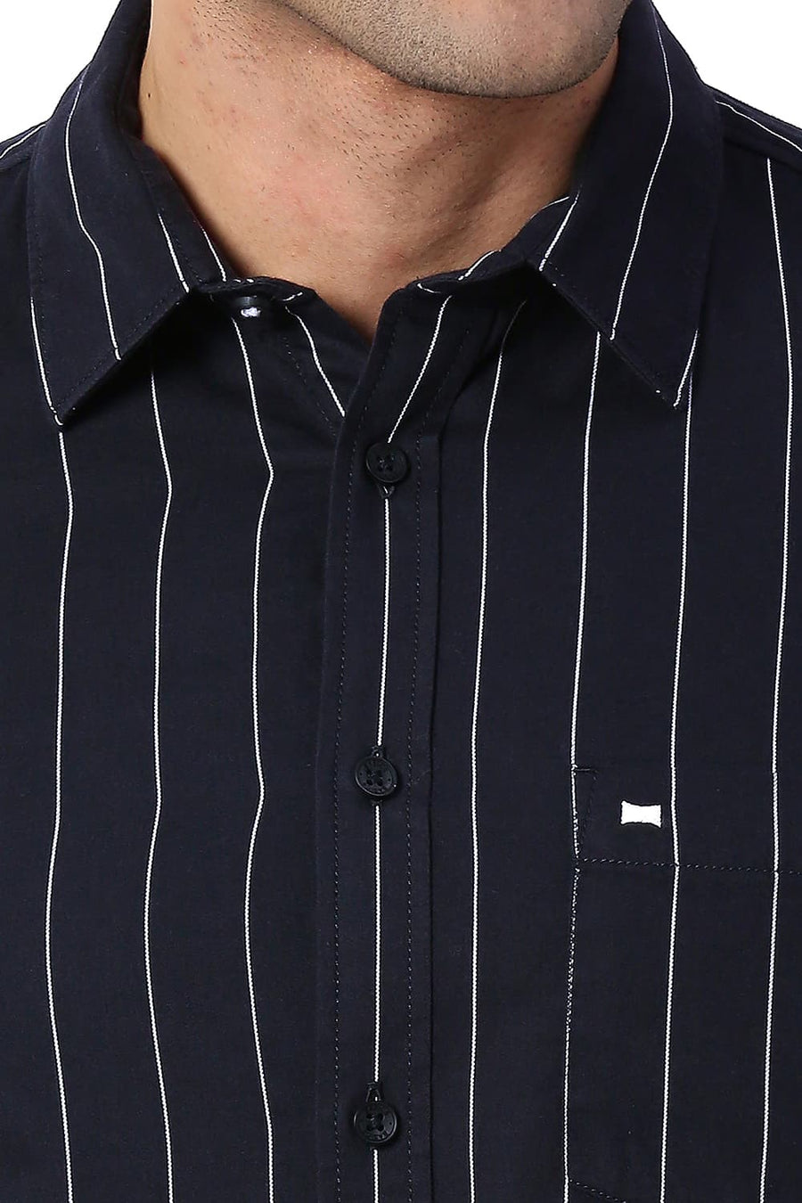 BASICS SLIM FIT GRAPHITE BLACK COTTON TWILL STRIPE SHIRT