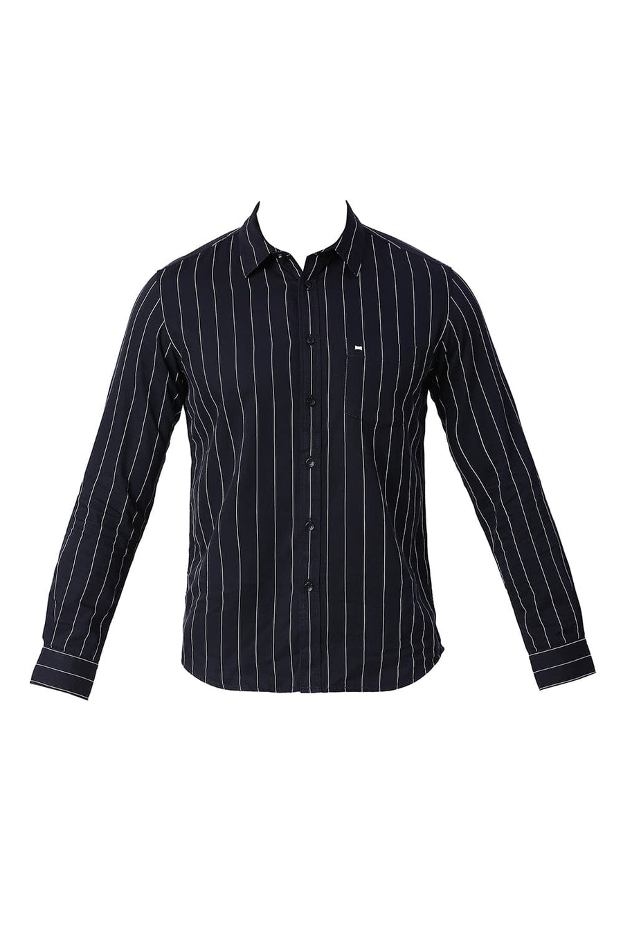 BASICS SLIM FIT GRAPHITE BLACK COTTON TWILL STRIPE SHIRT