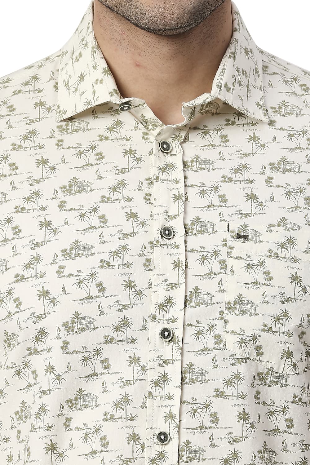 BASICS SLIM FIT COTTON POPLIN PRINTED HALFSLEEVES SHIRT