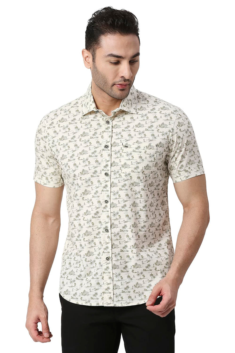 BASICS SLIM FIT COTTON POPLIN PRINTED SHIRT