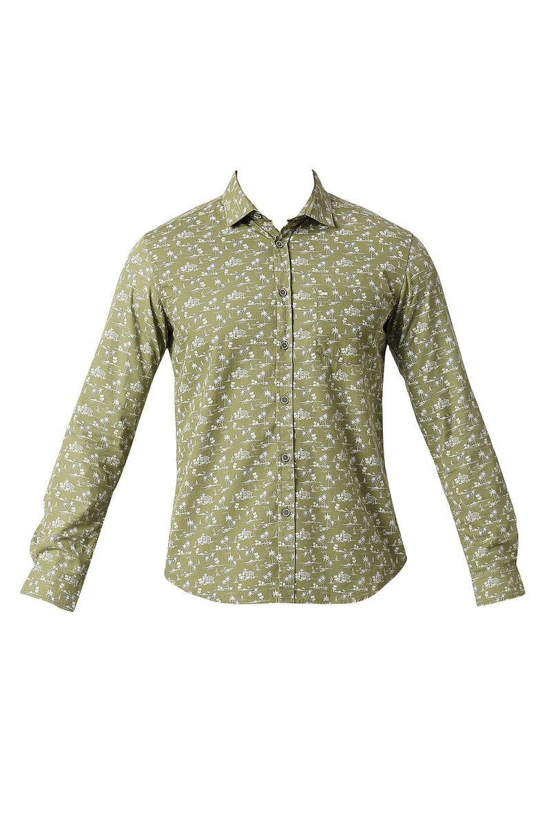 BASICS SLIM FIT COTTON POPLIN PRINTED SHIRT