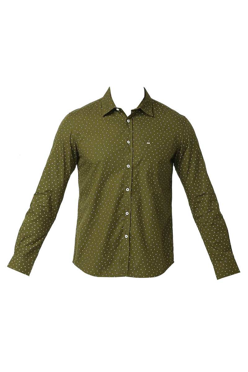 BASICS SLIM FIT COTTON POPLIN PRINTED SHIRT