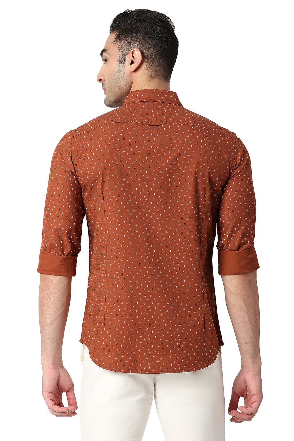 BASICS SLIM FIT COTTON POPLIN PRINTED SHIRT