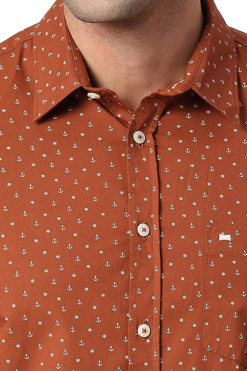 BASICS SLIM FIT COTTON POPLIN PRINTED SHIRT