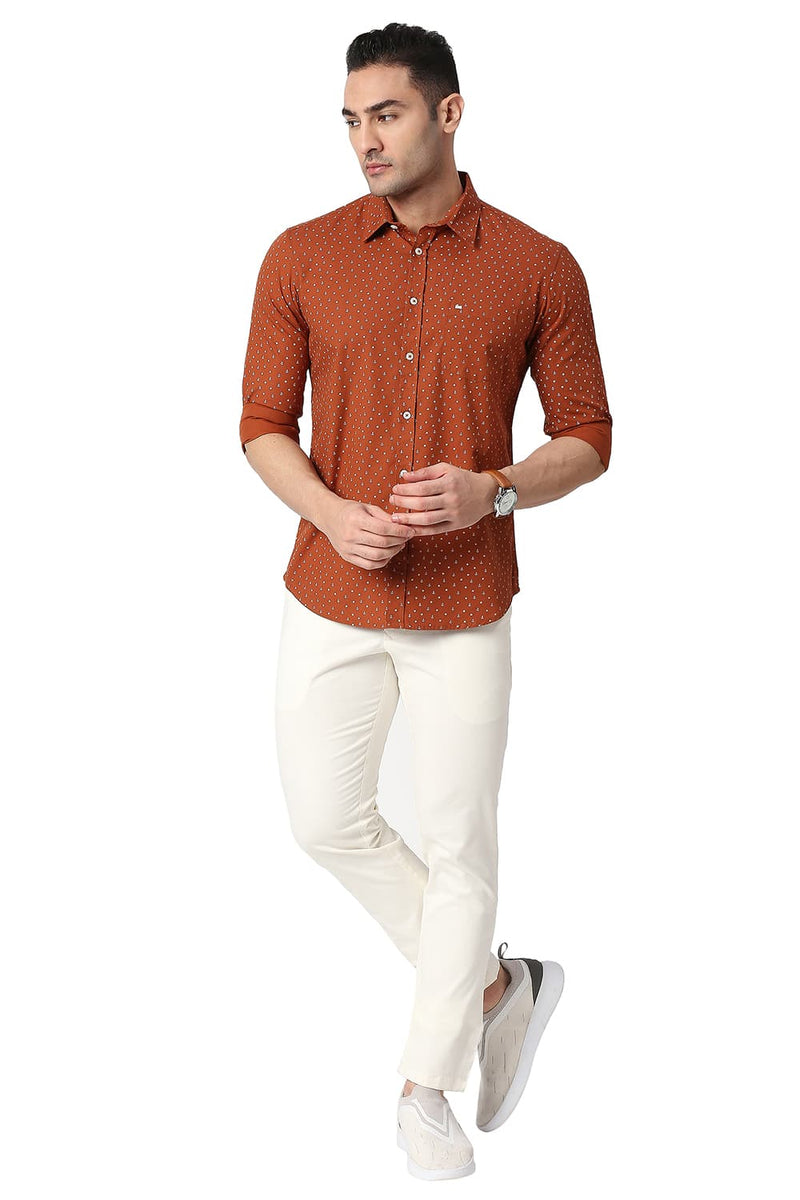 BASICS SLIM FIT COTTON POPLIN PRINTED SHIRT