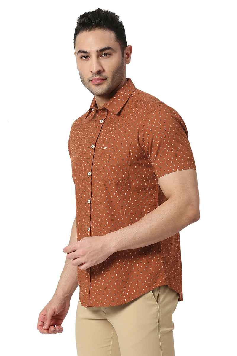 BASICS SLIM FIT COTTON POPLIN PRINTED HALFSLEEVES SHIRT