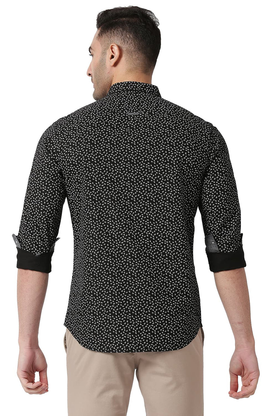 BASICS SLIM FIT PIRATE BLACK COTTON POPLIN PRINTED SHIRT