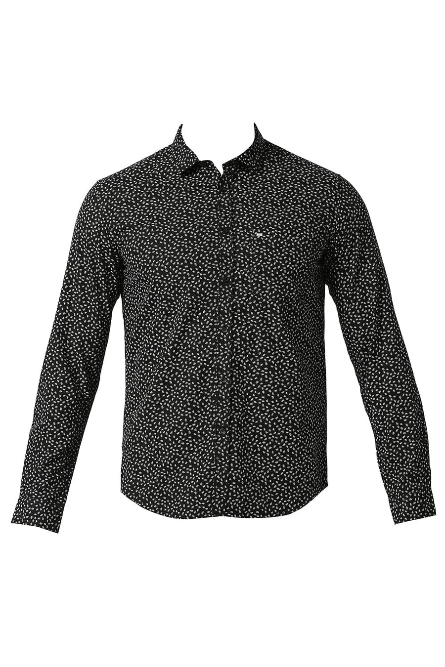 BASICS SLIM FIT PIRATE BLACK COTTON POPLIN PRINTED SHIRT