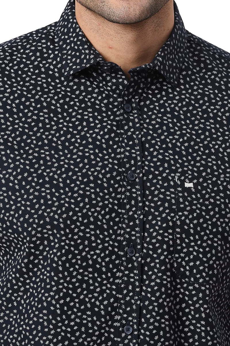 BASICS SLIM FIT COTTON POPLIN PRINTED HALFSLEEVES SHIRT