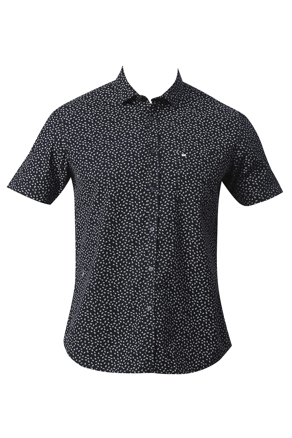 BASICS SLIM FIT COTTON POPLIN PRINTED HALFSLEEVES SHIRT