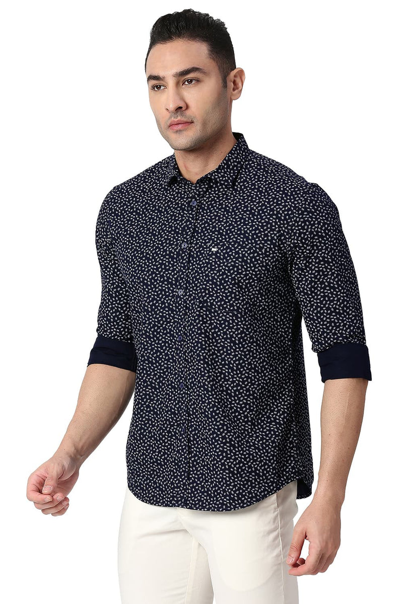 BASICS SLIM FIT COTTON POPLIN PRINTED SHIRT