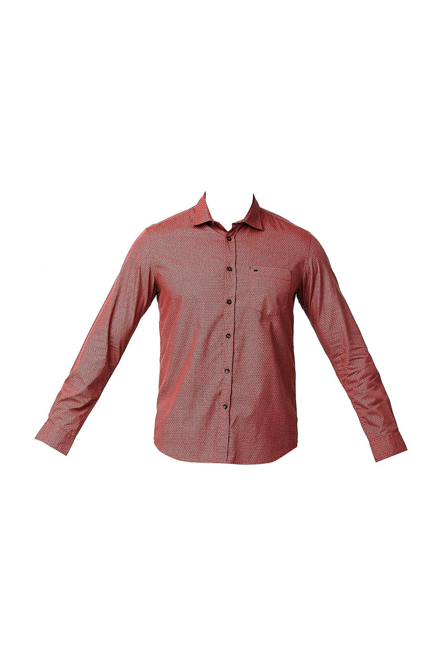BASICS SLIM FIT BAKED RED COTTON POPLIN PRINTED SHIRT