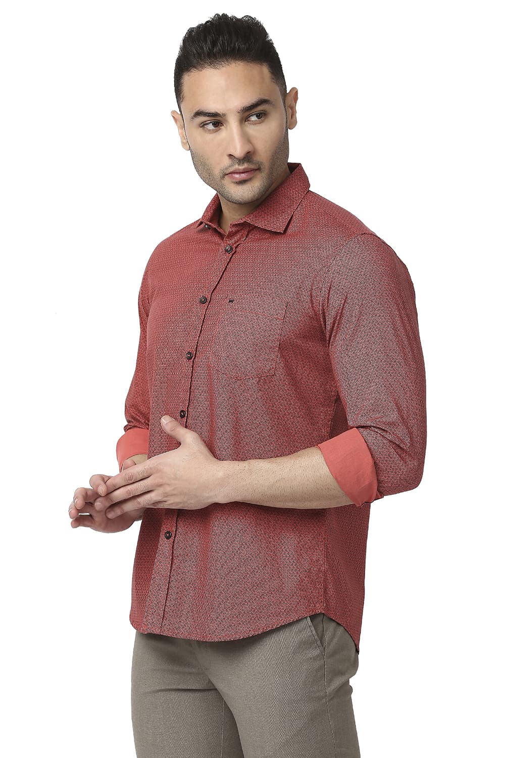 BASICS SLIM FIT COTTON POPLIN PRINTED SHIRT