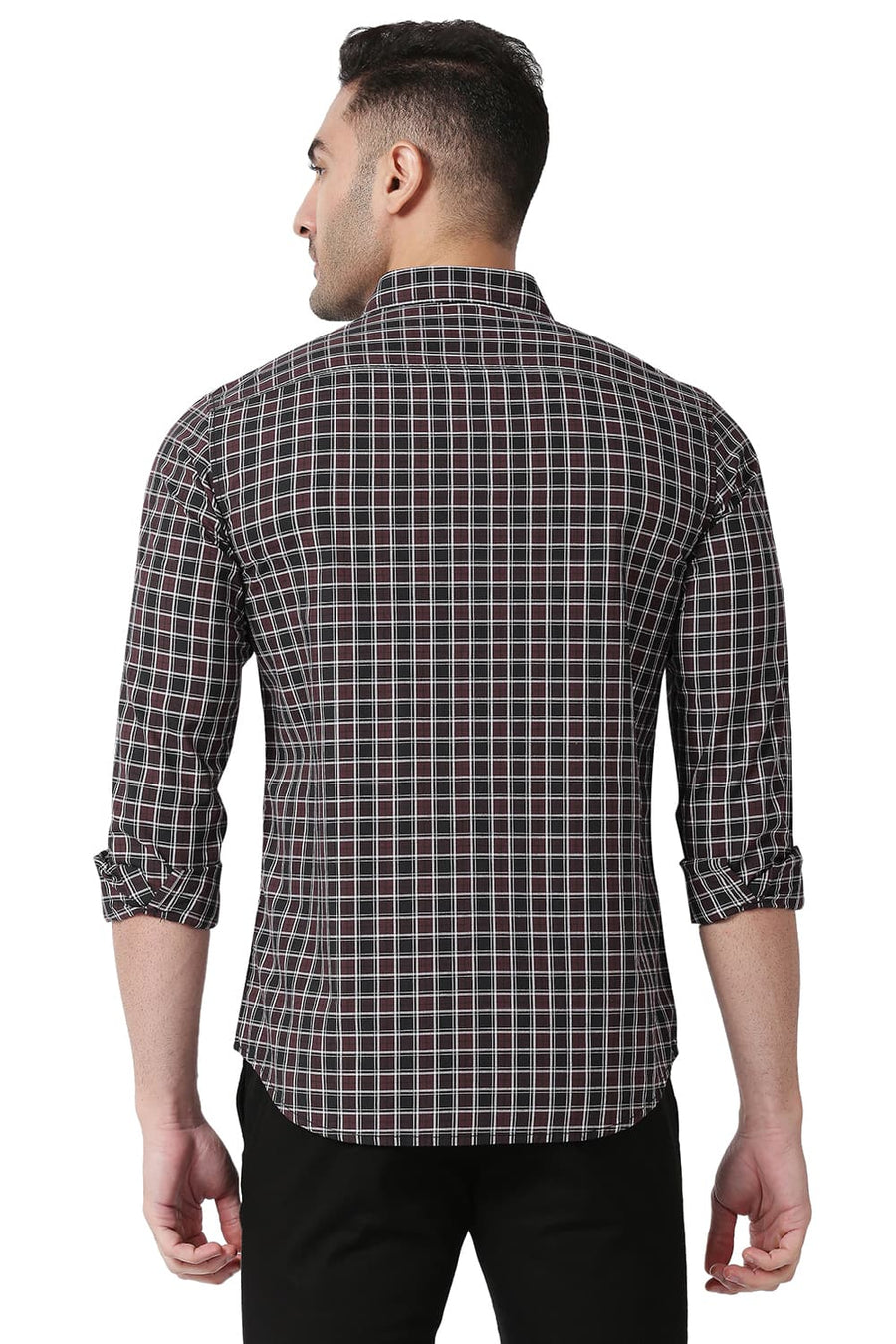 BASICS SLIM FIT VINEYARD WINE COTTON CHECKS SHIRT