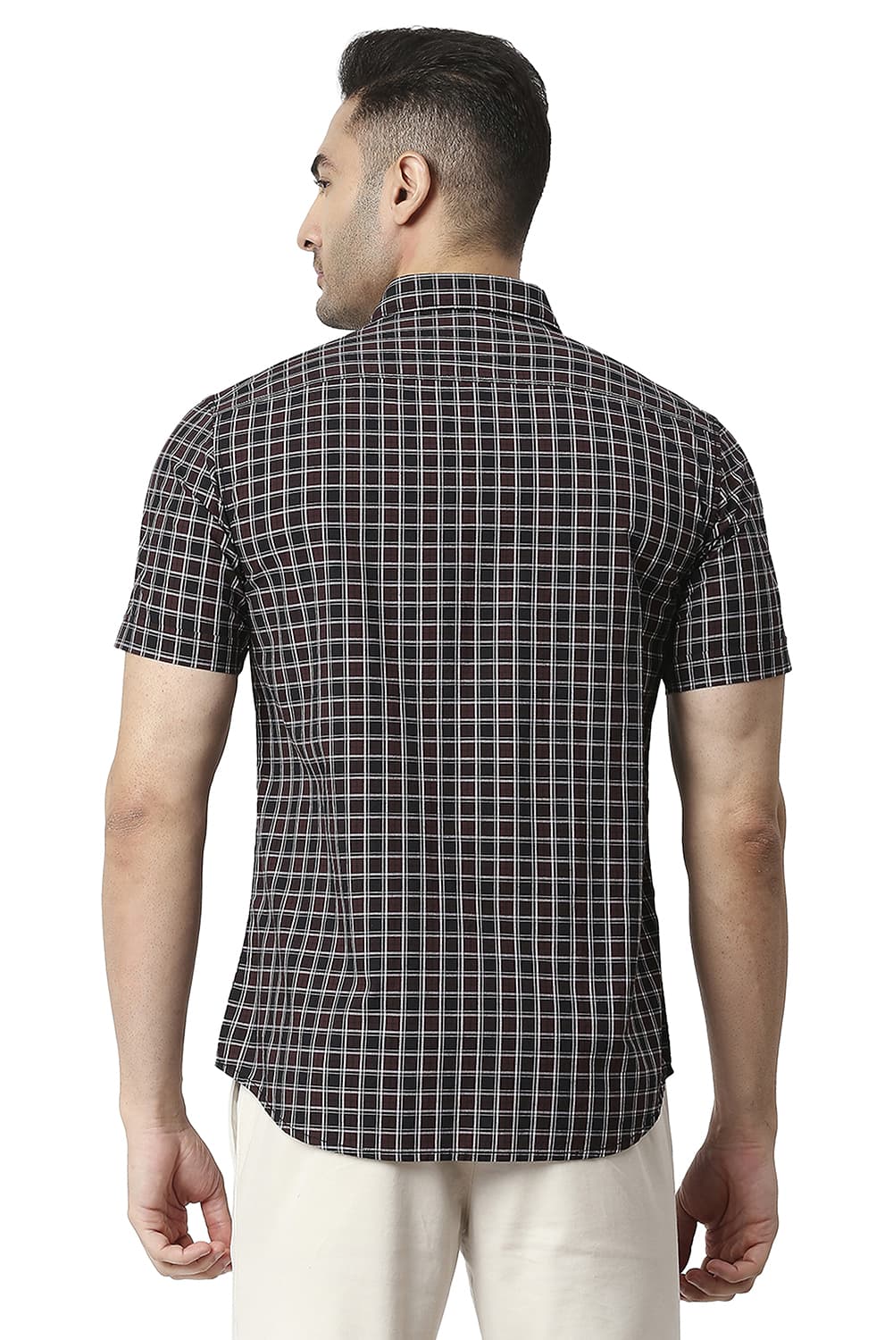 BASICS SLIM FIT COTTON CHECKS HALFSLEEVES SHIRT