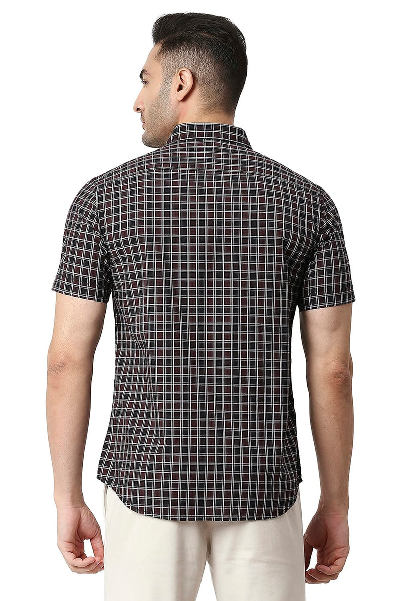 BASICS SLIM FIT COTTON CHECKS HALFSLEEVES SHIRT