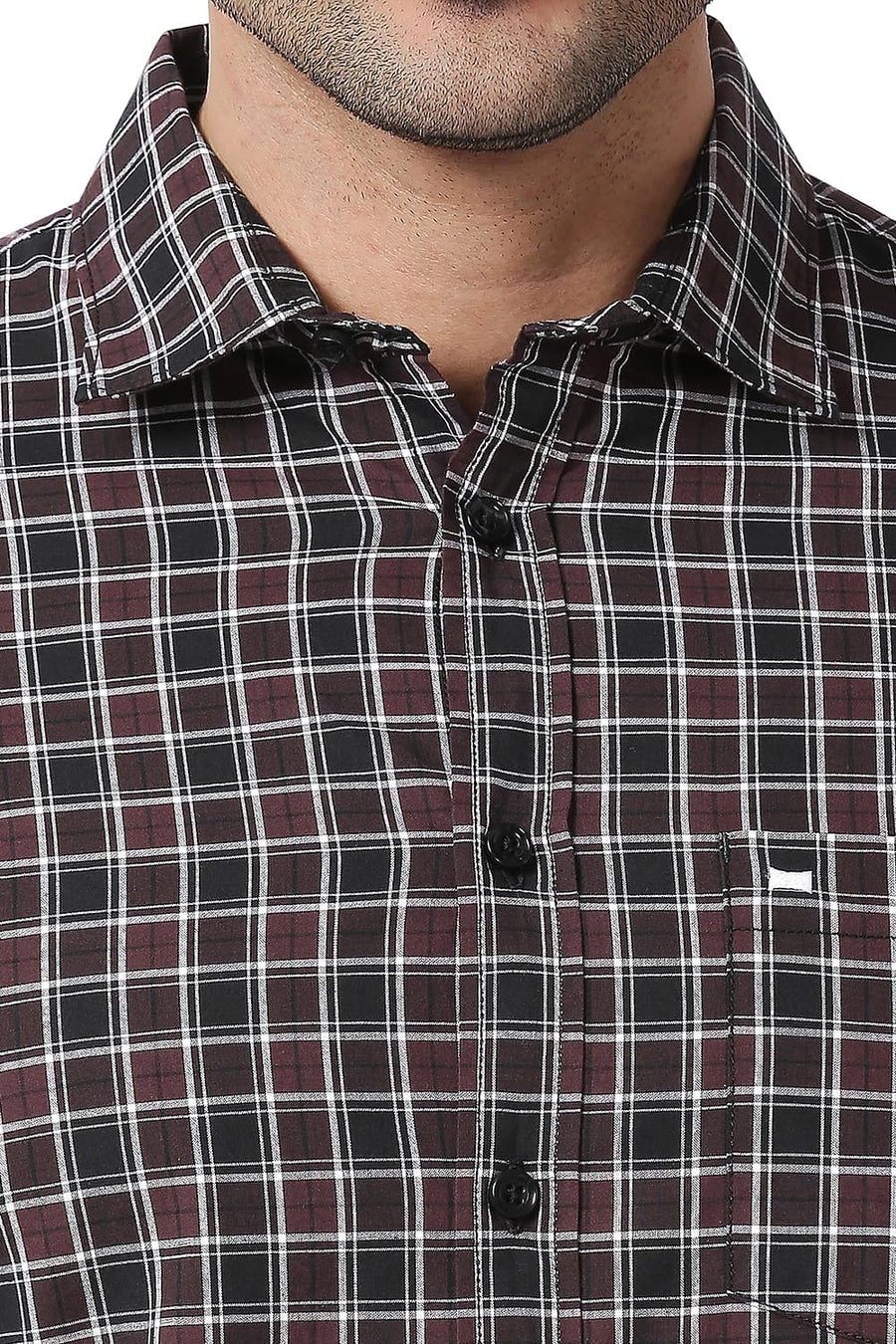BASICS SLIM FIT VINEYARD WINE COTTON CHECKS SHIRT