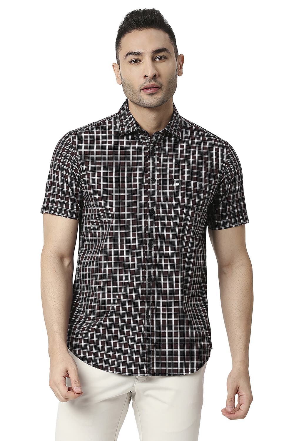 BASICS SLIM FIT COTTON CHECKS SHIRT