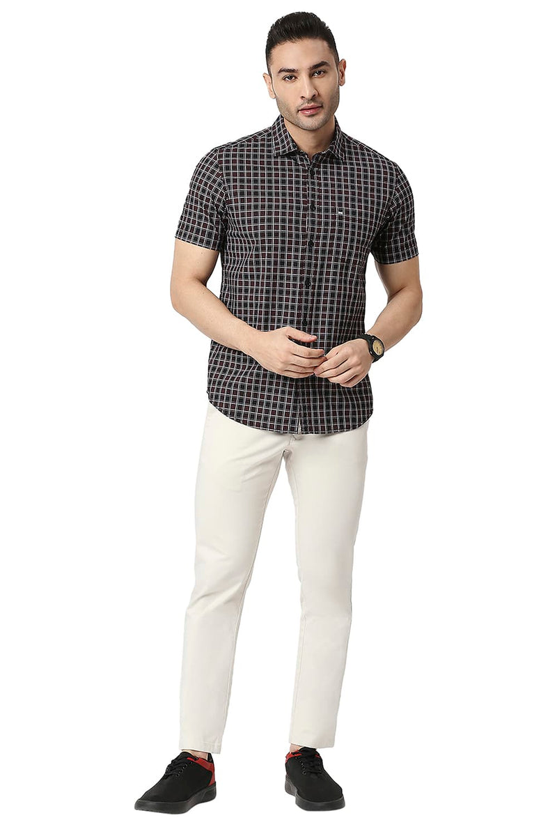 BASICS SLIM FIT COTTON CHECKS HALFSLEEVES SHIRT