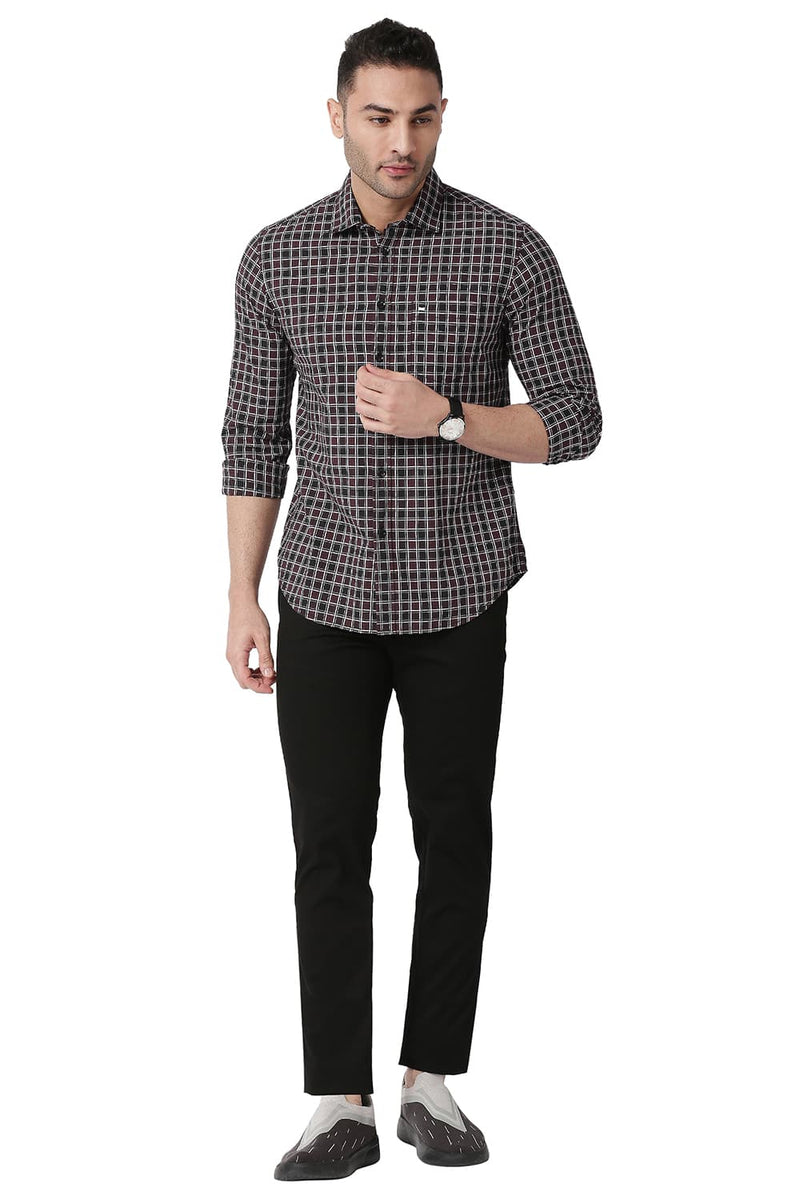 BASICS SLIM FIT COTTON CHECKS SHIRT