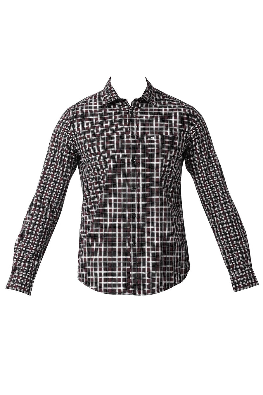 BASICS SLIM FIT VINEYARD WINE COTTON CHECKS SHIRT