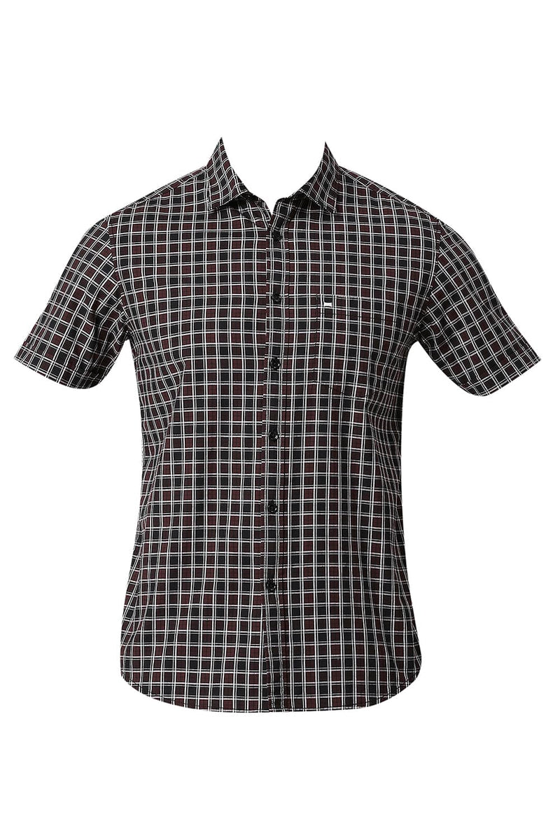 BASICS SLIM FIT COTTON CHECKS HALFSLEEVES SHIRT