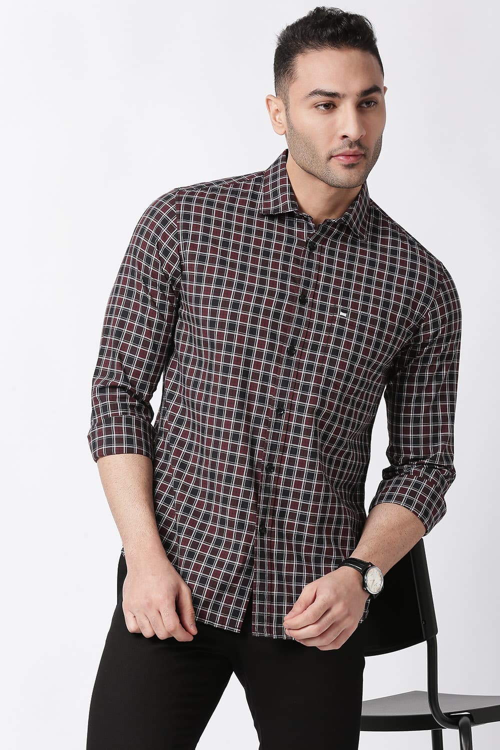 Slim Fit Cotton Checks Shirt