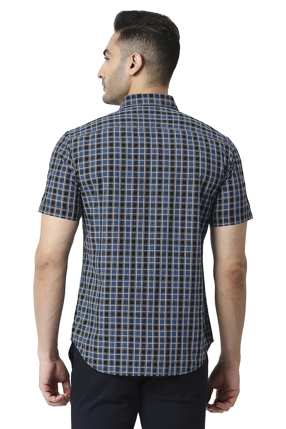 BASICS SLIM FIT COTTON CHECKS HALFSLEEVES SHIRT