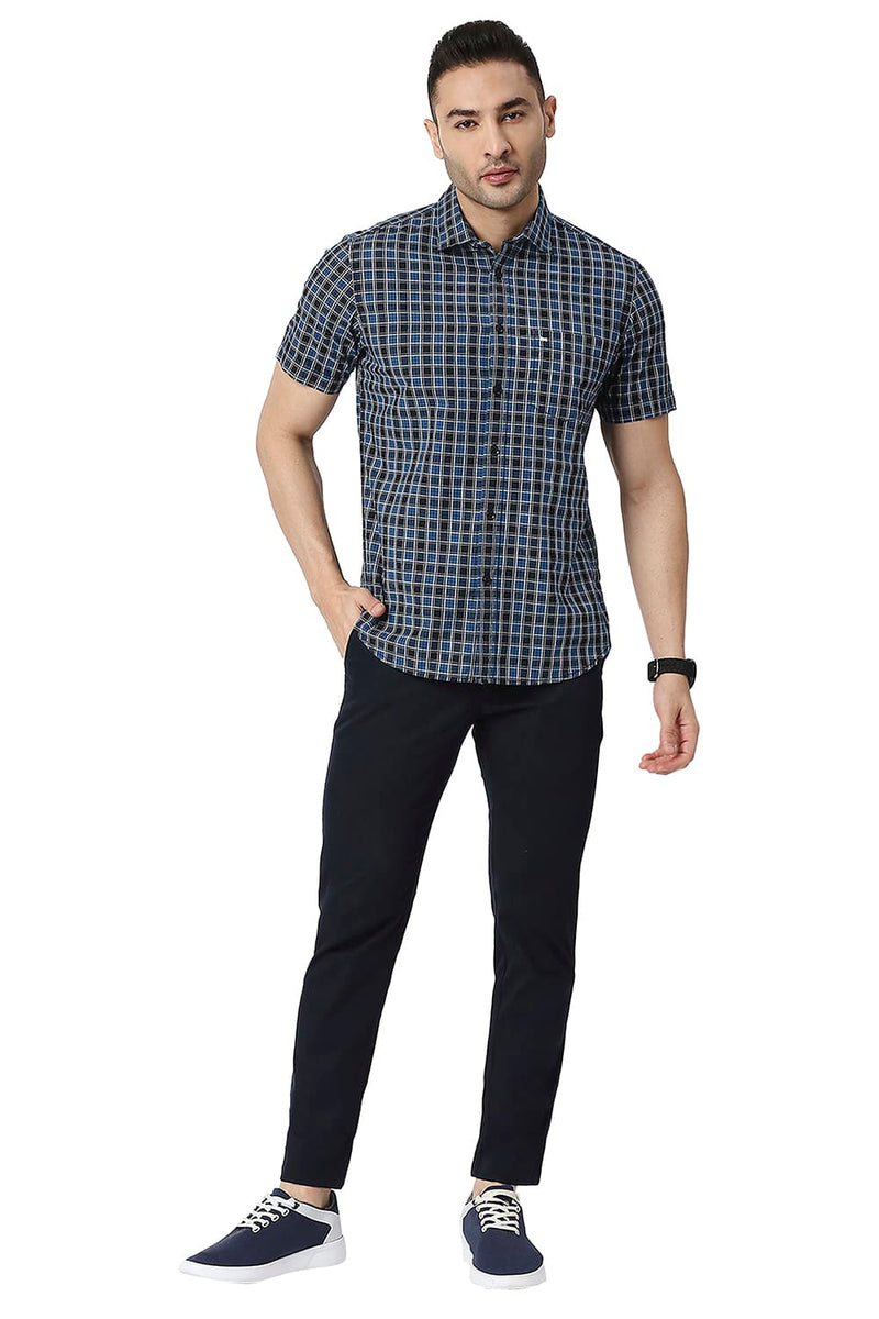 BASICS SLIM FIT COTTON CHECKS HALFSLEEVES SHIRT