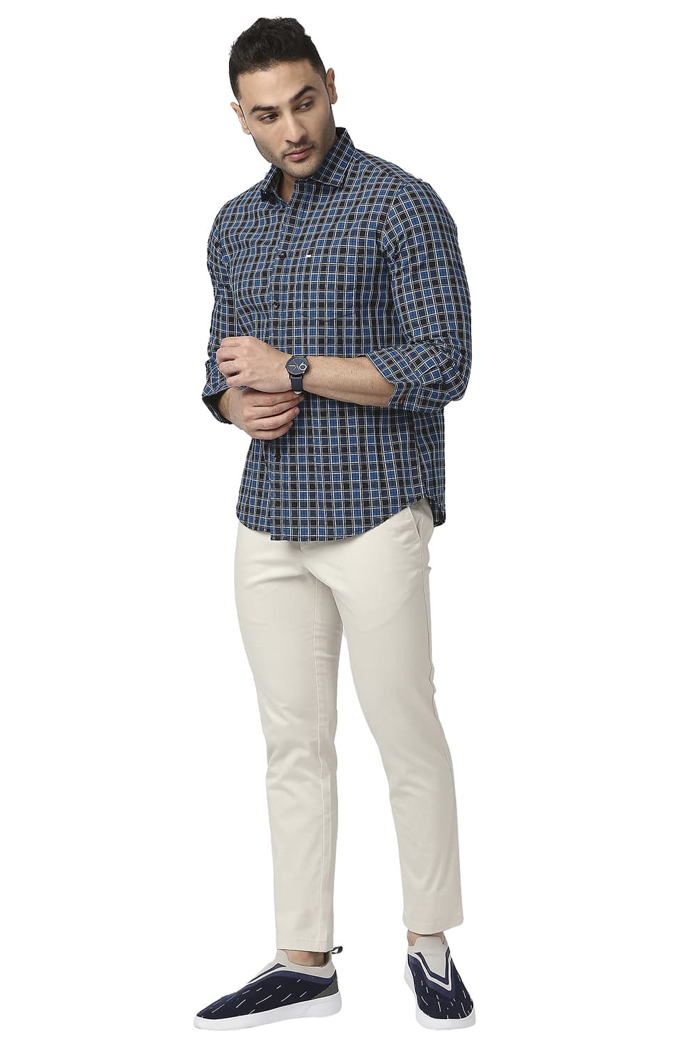 BASICS SLIM FIT COTTON CHECKS SHIRT