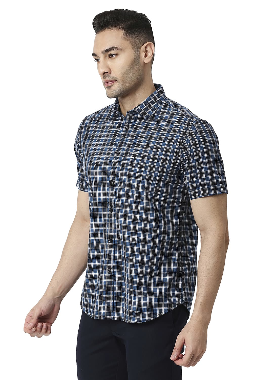 BASICS SLIM FIT COTTON CHECKS HALFSLEEVES SHIRT