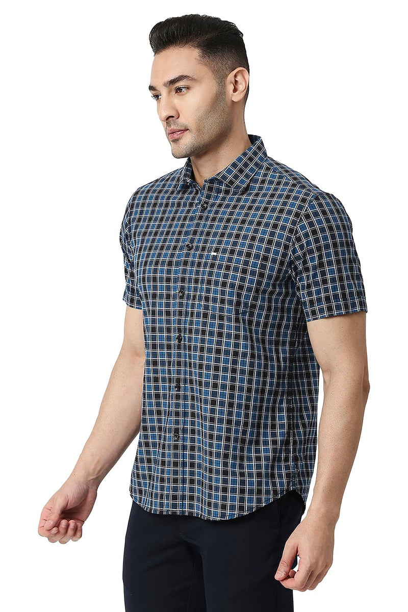 BASICS SLIM FIT COTTON CHECKS HALFSLEEVES SHIRT